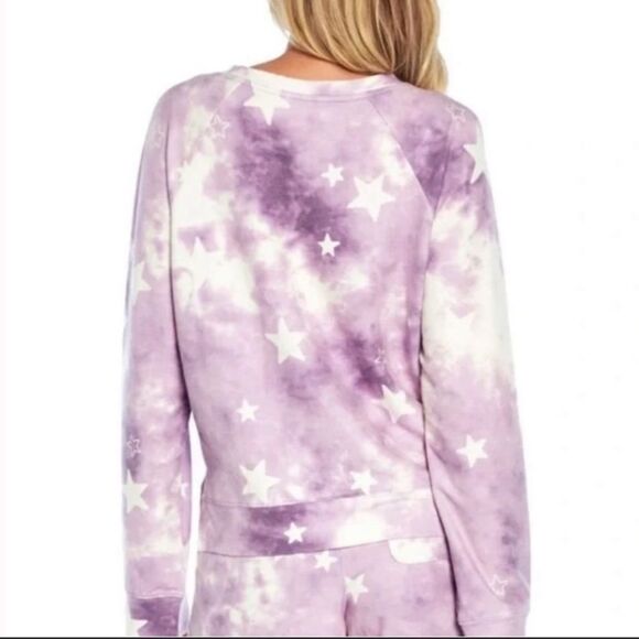 Wildfox Purple & White Tie Dye Star Long Sleeve Cropped Crewneck Sweatshirt M - Picture 3 of 9